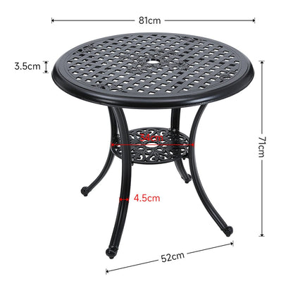 Black Cast Aluminum Round Patio Dining Table with Umbrella Hole - House Comfort