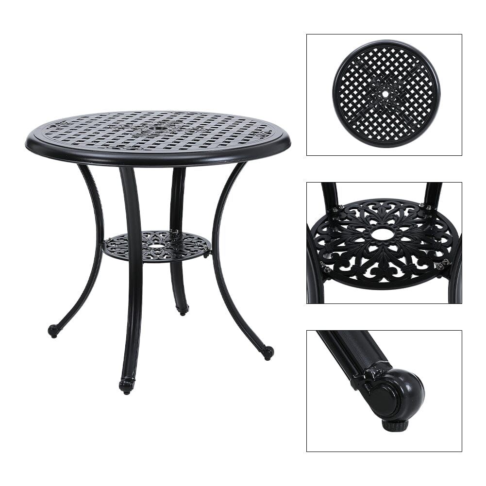 Black Cast Aluminum Round Patio Dining Table with Umbrella Hole - House Comfort