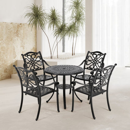 Black Cast Aluminum Round Patio Dining Table with Umbrella Hole - House Comfort