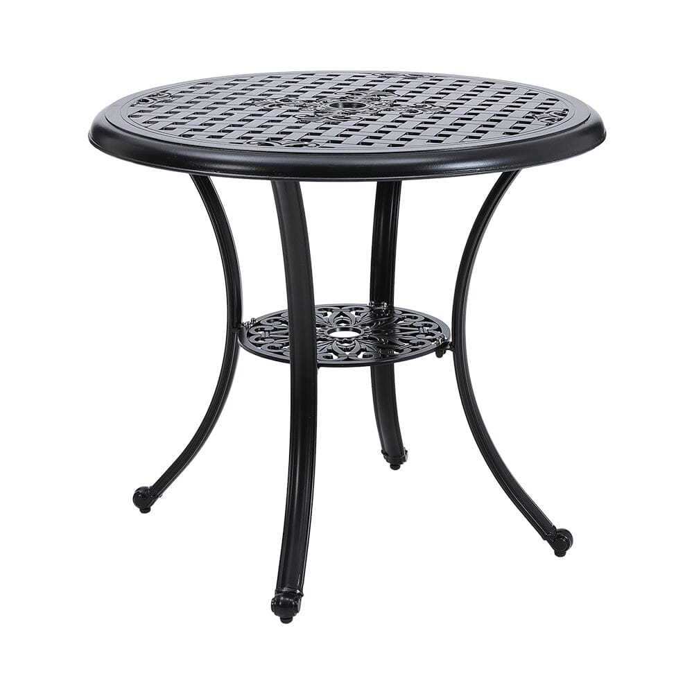 Black Cast Aluminum Round Patio Dining Table with Umbrella Hole - House Comfort