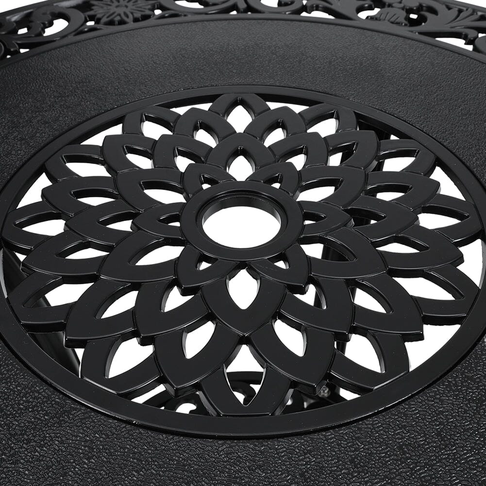 Black Cast Aluminum Round Patio Dining Table with Umbrella Hole - House Comfort