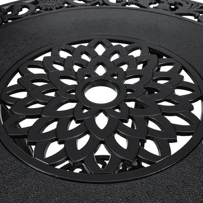 Black Cast Aluminum Round Patio Dining Table with Umbrella Hole - House Comfort