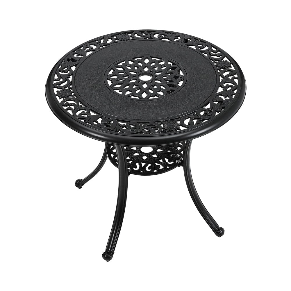 Black Cast Aluminum Round Patio Dining Table with Umbrella Hole - House Comfort