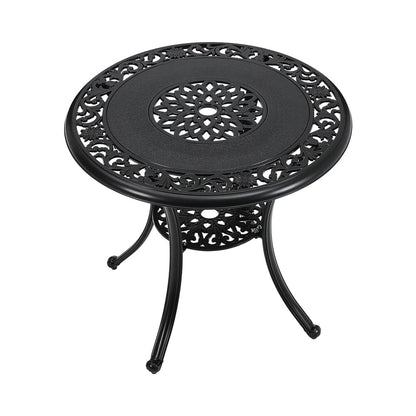 Black Cast Aluminum Round Patio Dining Table with Umbrella Hole - House Comfort