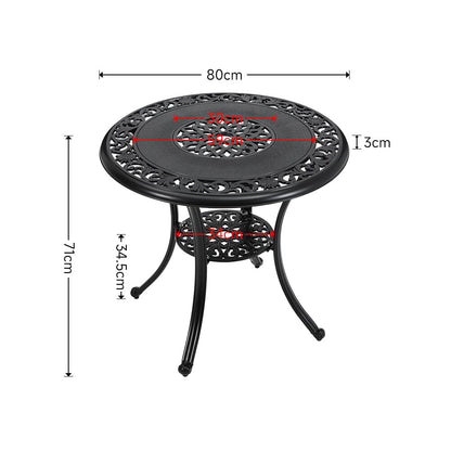 Black Cast Aluminum Round Patio Dining Table with Umbrella Hole - House Comfort
