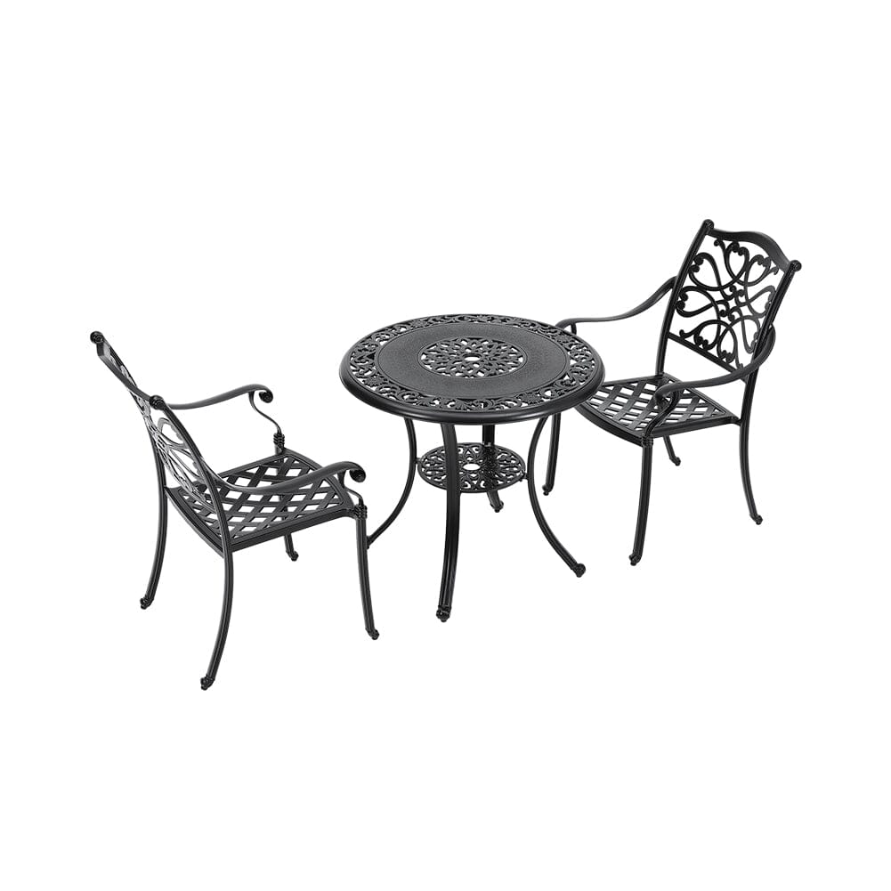 Black Cast Aluminum Round Patio Dining Table with Umbrella Hole - House Comfort