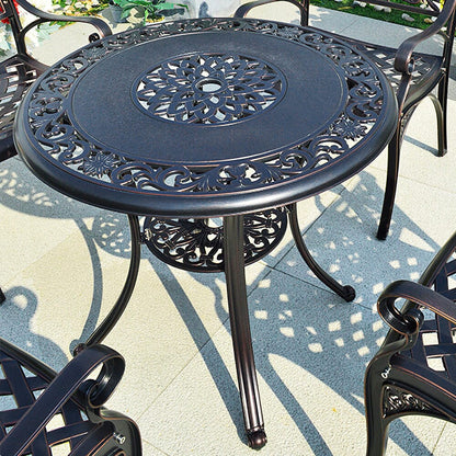 Black Cast Aluminum Round Patio Dining Table with Umbrella Hole - House Comfort