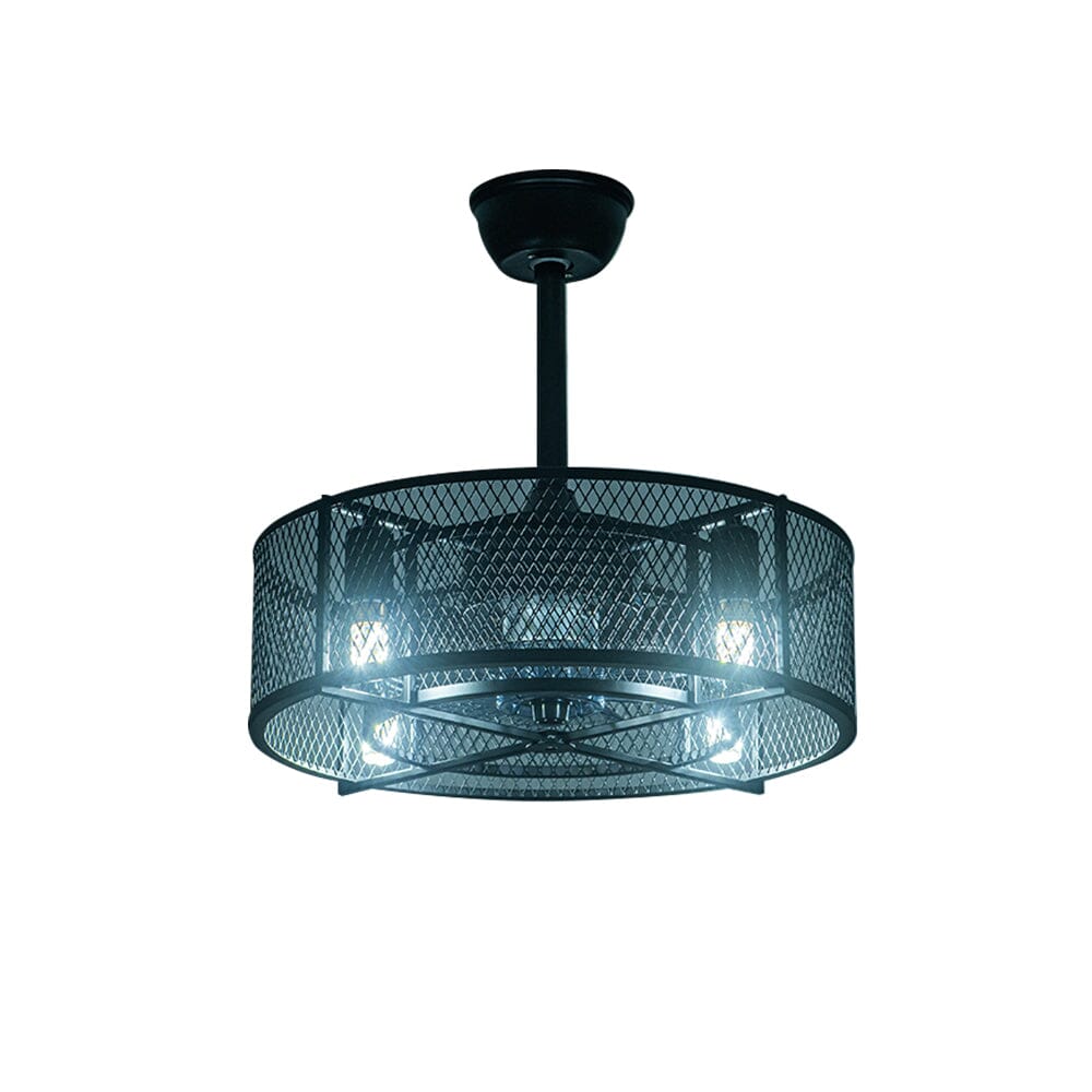 Black Ceiling Fan with 30W Light Wind Pendant with Metal Mesh Cage - House Comfort