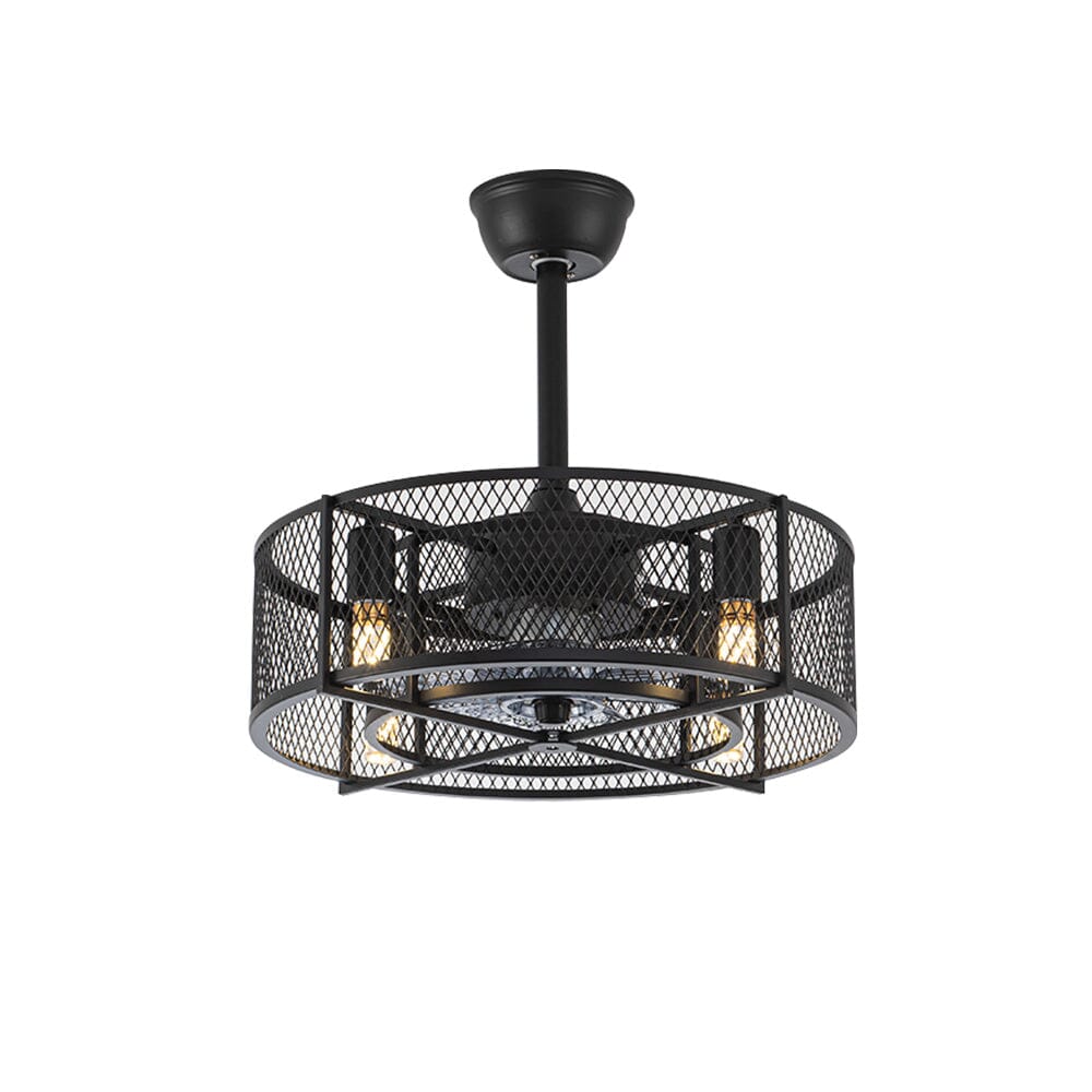 Black Ceiling Fan with 30W Light Wind Pendant with Metal Mesh Cage - House Comfort
