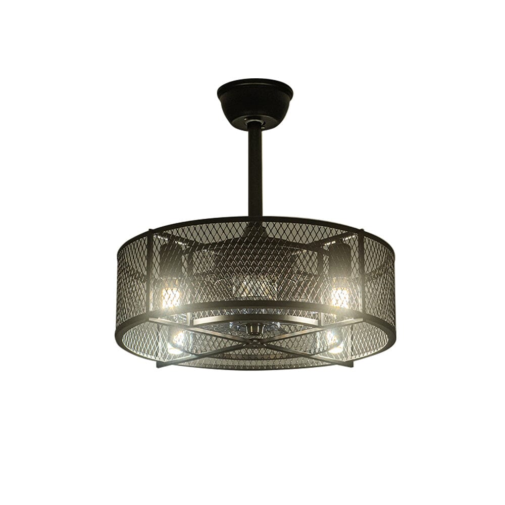 Black Ceiling Fan with 30W Light Wind Pendant with Metal Mesh Cage - House Comfort