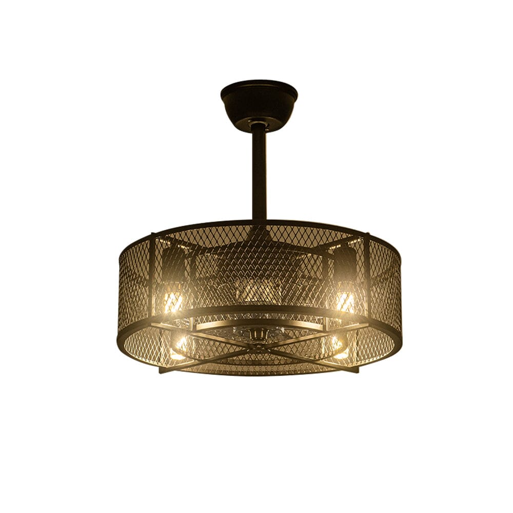 Black Ceiling Fan with 30W Light Wind Pendant with Metal Mesh Cage - House Comfort