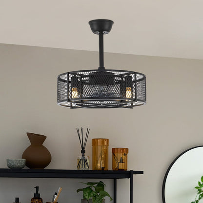 Black Ceiling Fan with 30W Light Wind Pendant with Metal Mesh Cage - House Comfort