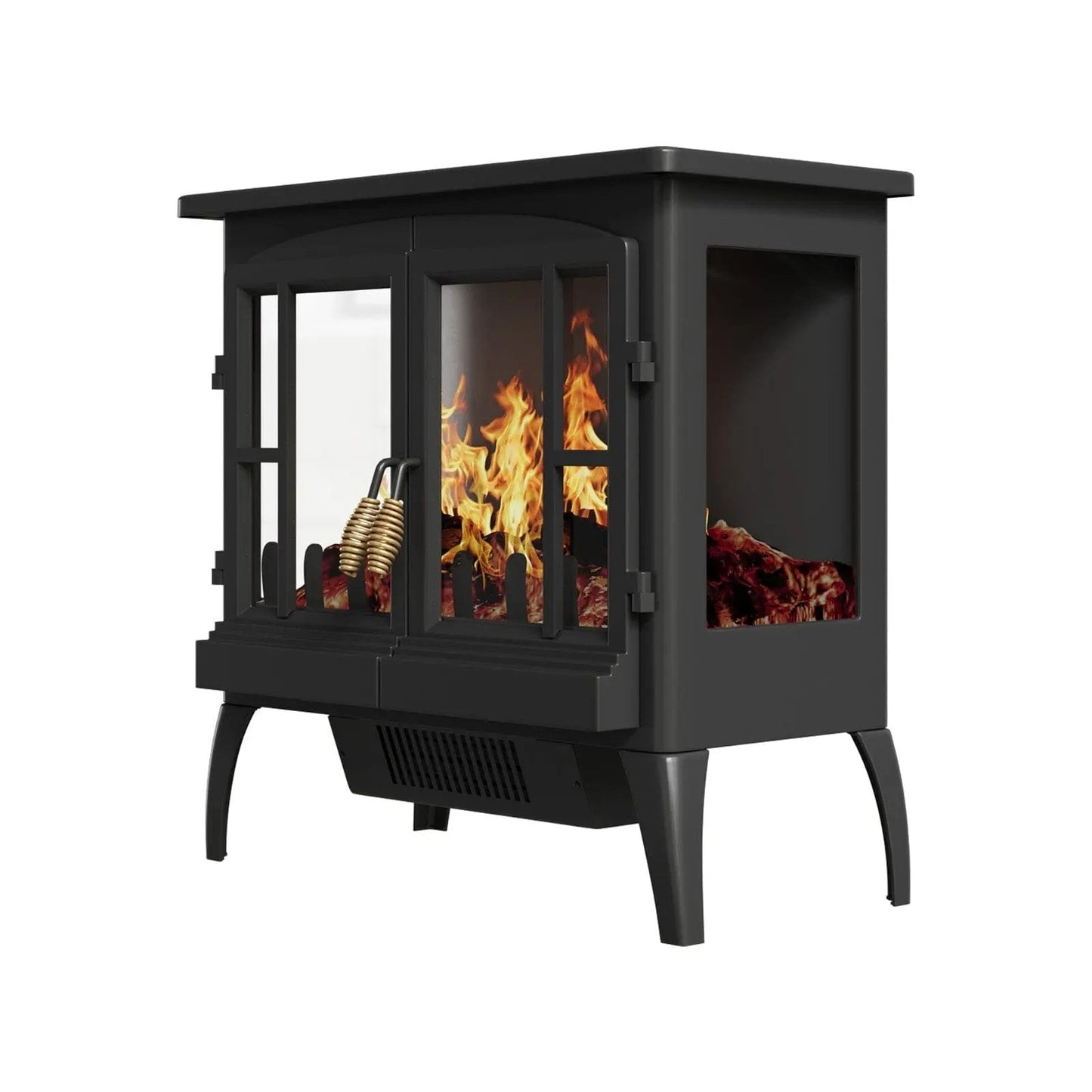 Black Freestanding Electric Fireplace Heater with Adjustable Flame Brightness - House Comfort