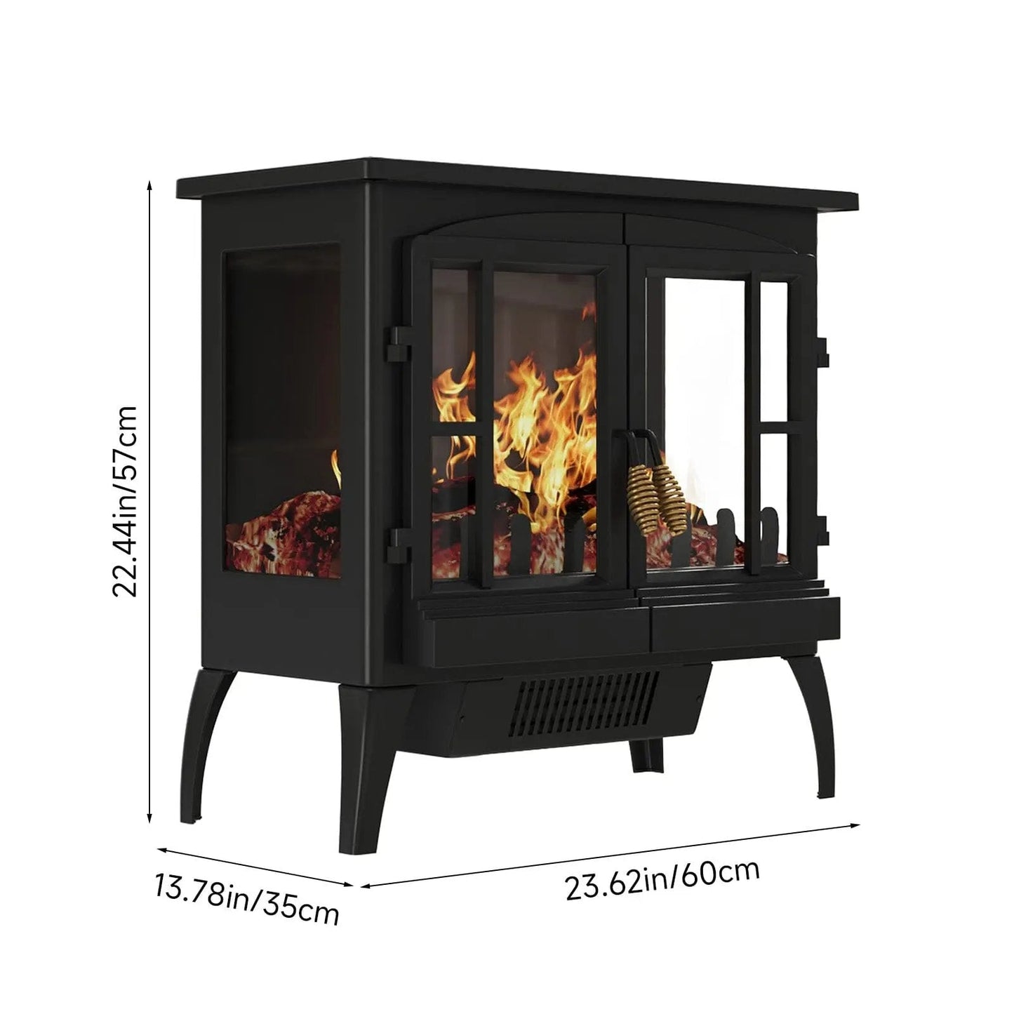 Black Freestanding Electric Fireplace Heater with Adjustable Flame Brightness - House Comfort