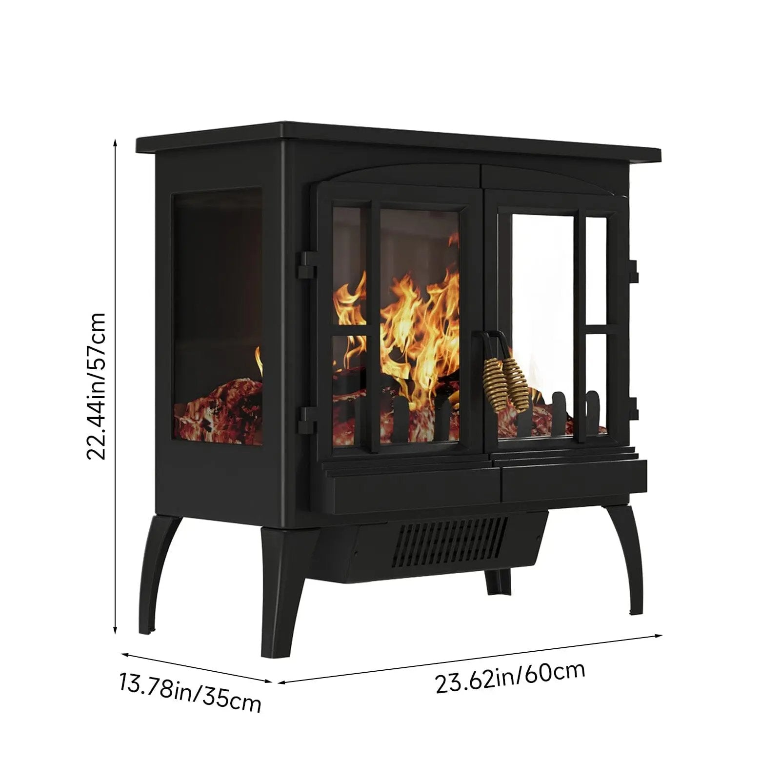 Black Freestanding Electric Fireplace Heater with Adjustable Flame Brightness - House Comfort