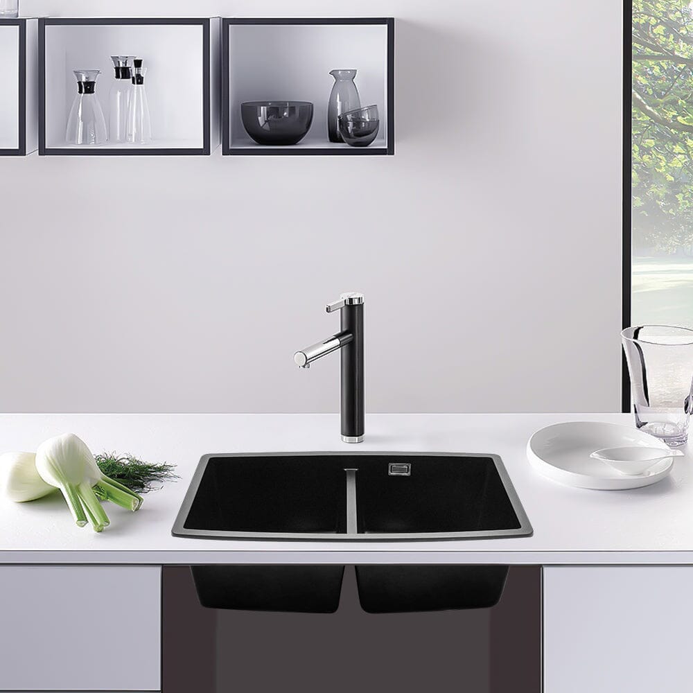 Black High - quality Equal Double Bowl Undermount Kitchen Sink - House Comfort