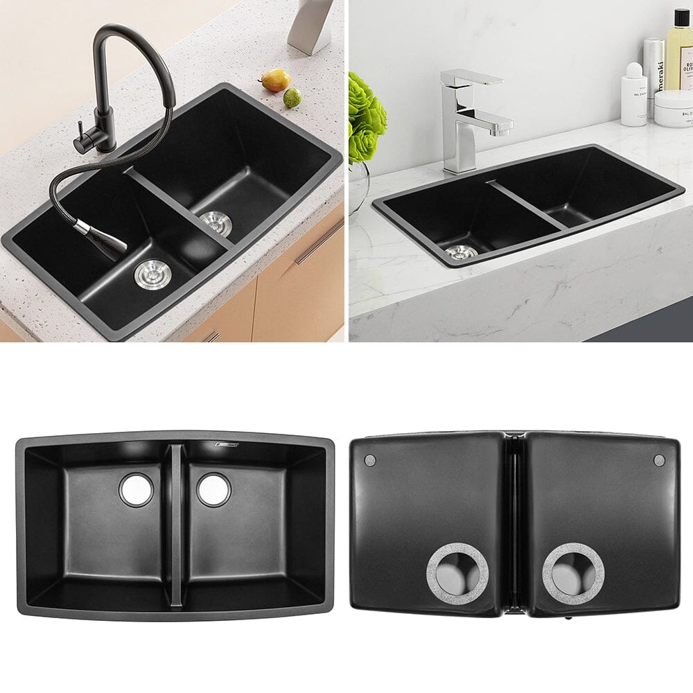 Black High - quality Equal Double Bowl Undermount Kitchen Sink - House Comfort