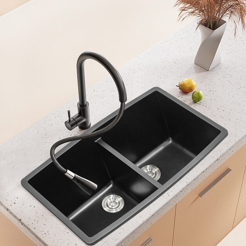 Black High - quality Equal Double Bowl Undermount Kitchen Sink - House Comfort