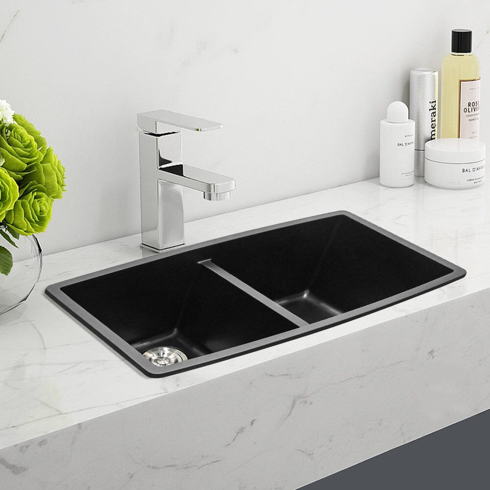 Black High - quality Equal Double Bowl Undermount Kitchen Sink - House Comfort