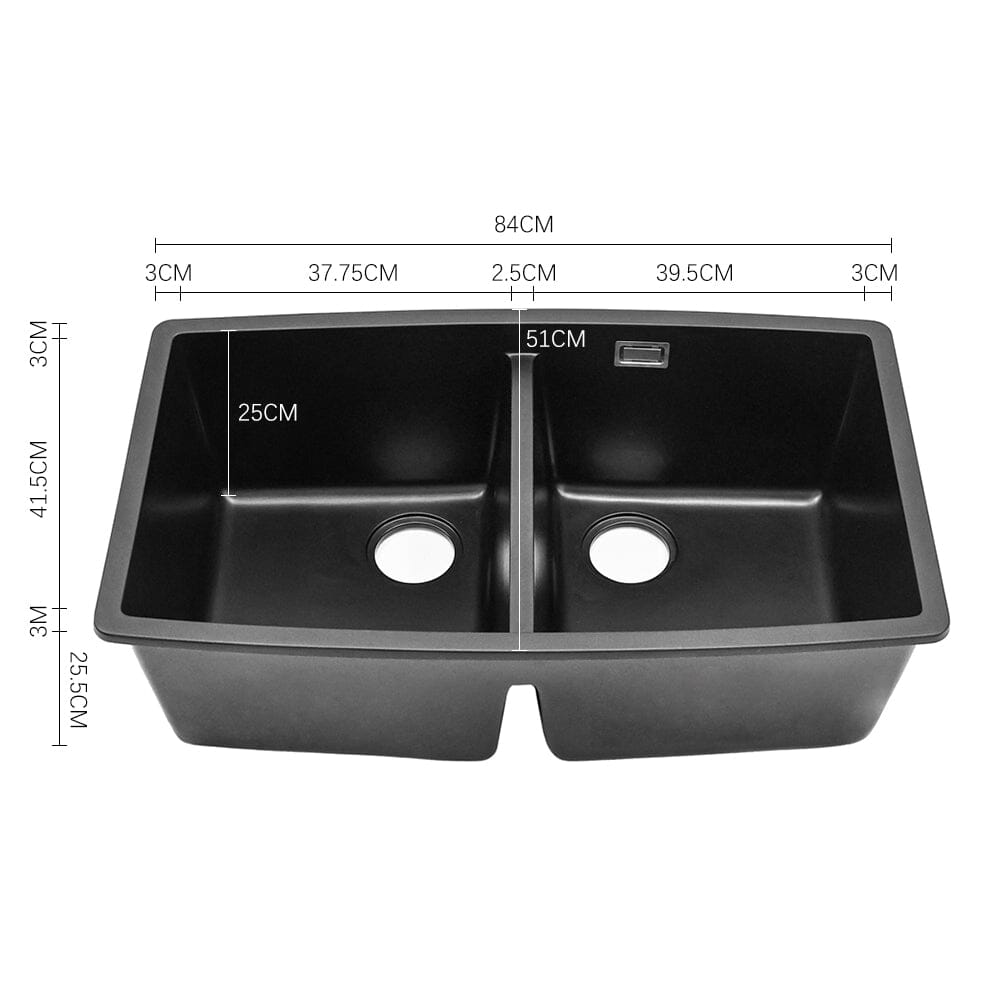 Black High - quality Equal Double Bowl Undermount Kitchen Sink - House Comfort