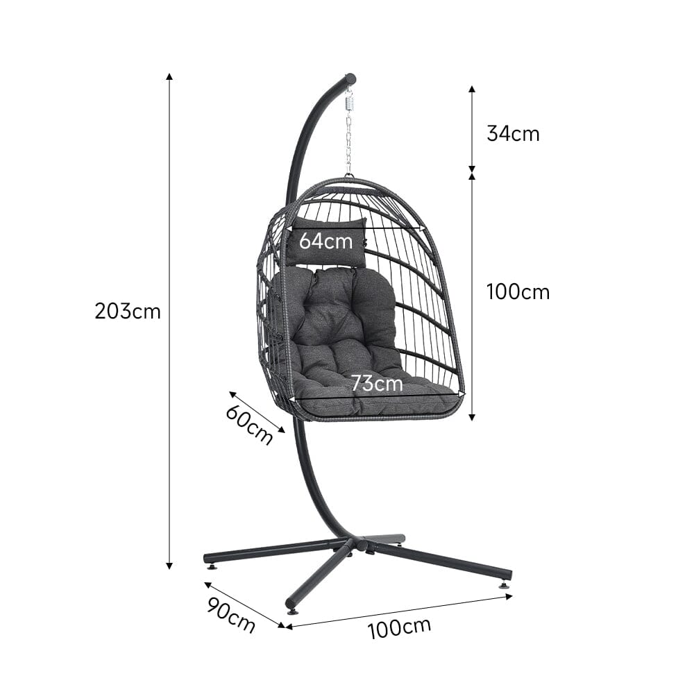 Black Rattan Patio Swing Chairs with Stand and Cushion - House Comfort