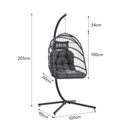 Black Rattan Patio Swing Chairs with Stand and Cushion - House Comfort