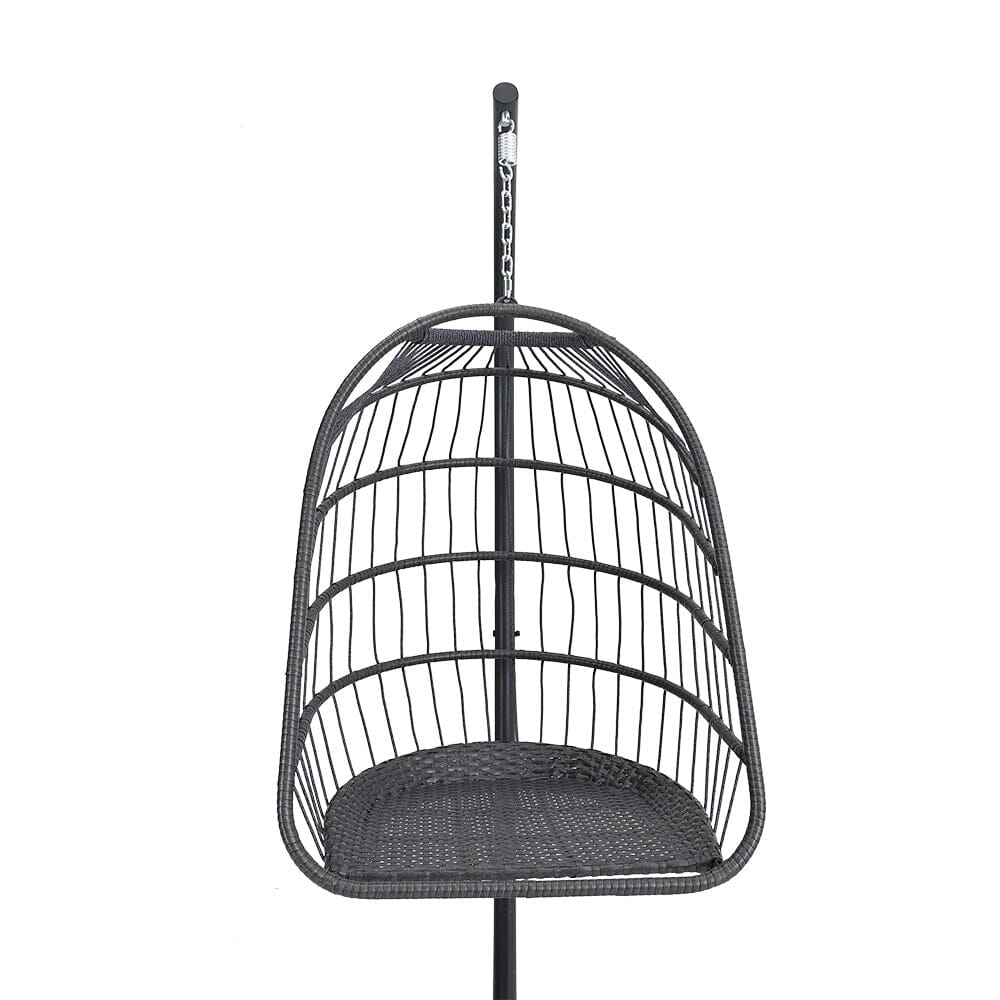 Black Rattan Patio Swing Chairs with Stand and Cushion - House Comfort