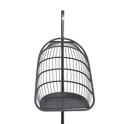 Black Rattan Patio Swing Chairs with Stand and Cushion - House Comfort