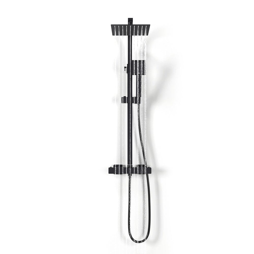 Black Stainless Steel Adjustable 200mm Rain Shower Head Set with Hand held - House Comfort