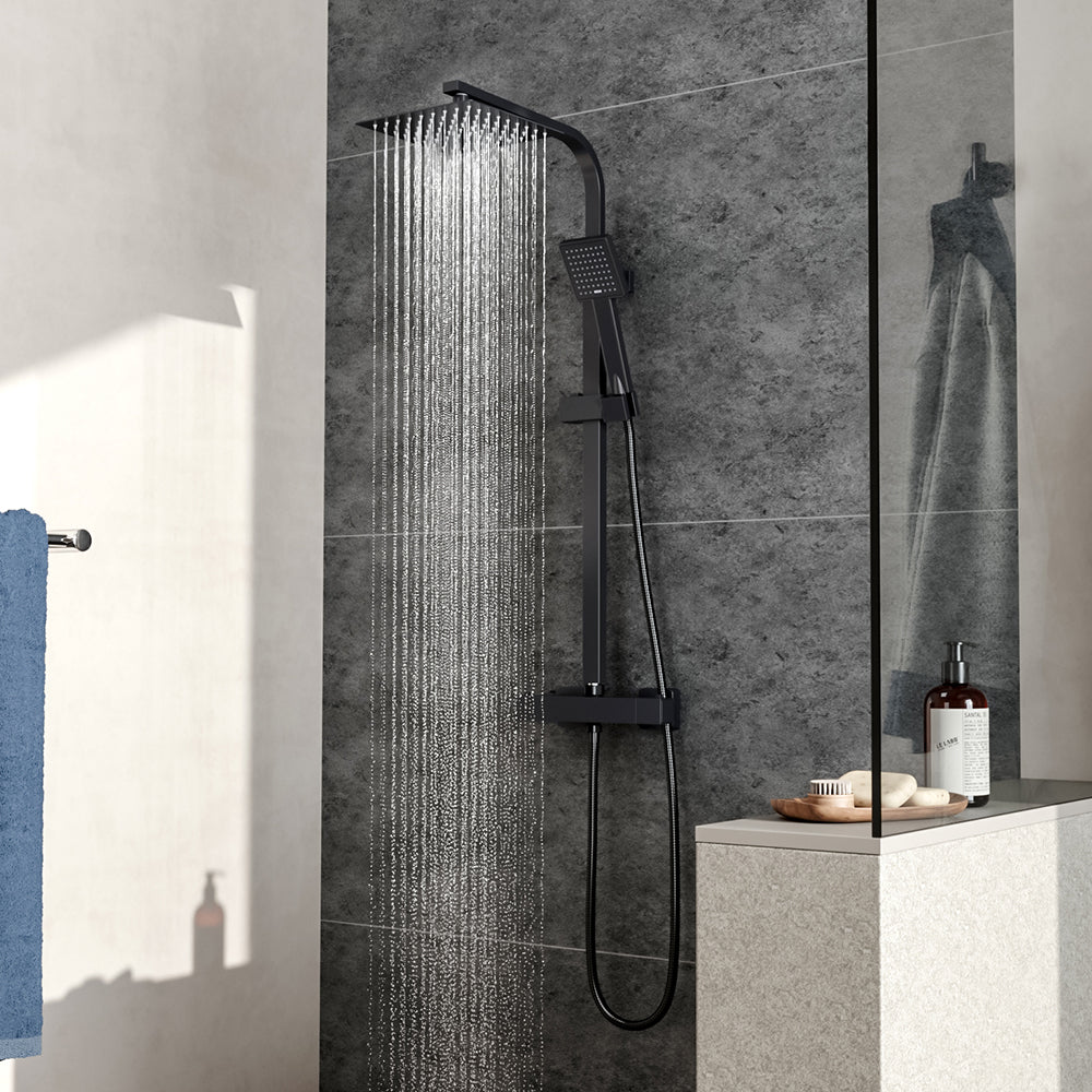 Black Stainless Steel Adjustable 200mm Rain Shower Head Set with Hand held - House Comfort