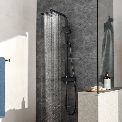 Black Stainless Steel Adjustable 200mm Rain Shower Head Set with Hand held - House Comfort