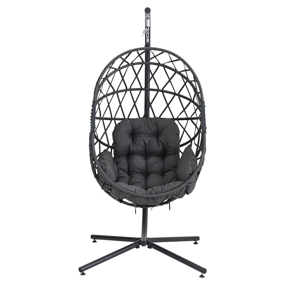 Black Wicker Rattan Swing Basket Chair with Soft Cushion - House Comfort