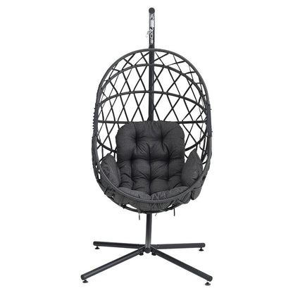 Black Wicker Rattan Swing Basket Chair with Soft Cushion - House Comfort