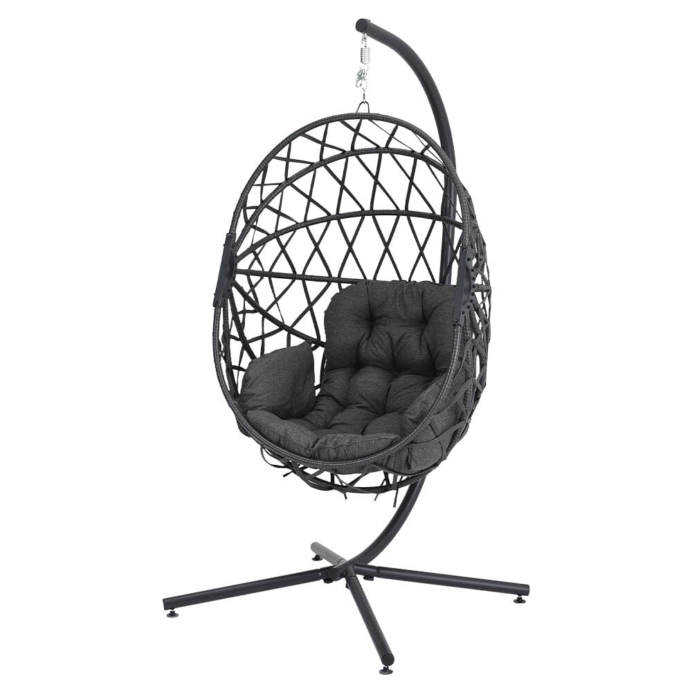 Black Wicker Rattan Swing Basket Chair with Soft Cushion - House Comfort