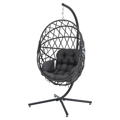 Black Wicker Rattan Swing Basket Chair with Soft Cushion - House Comfort