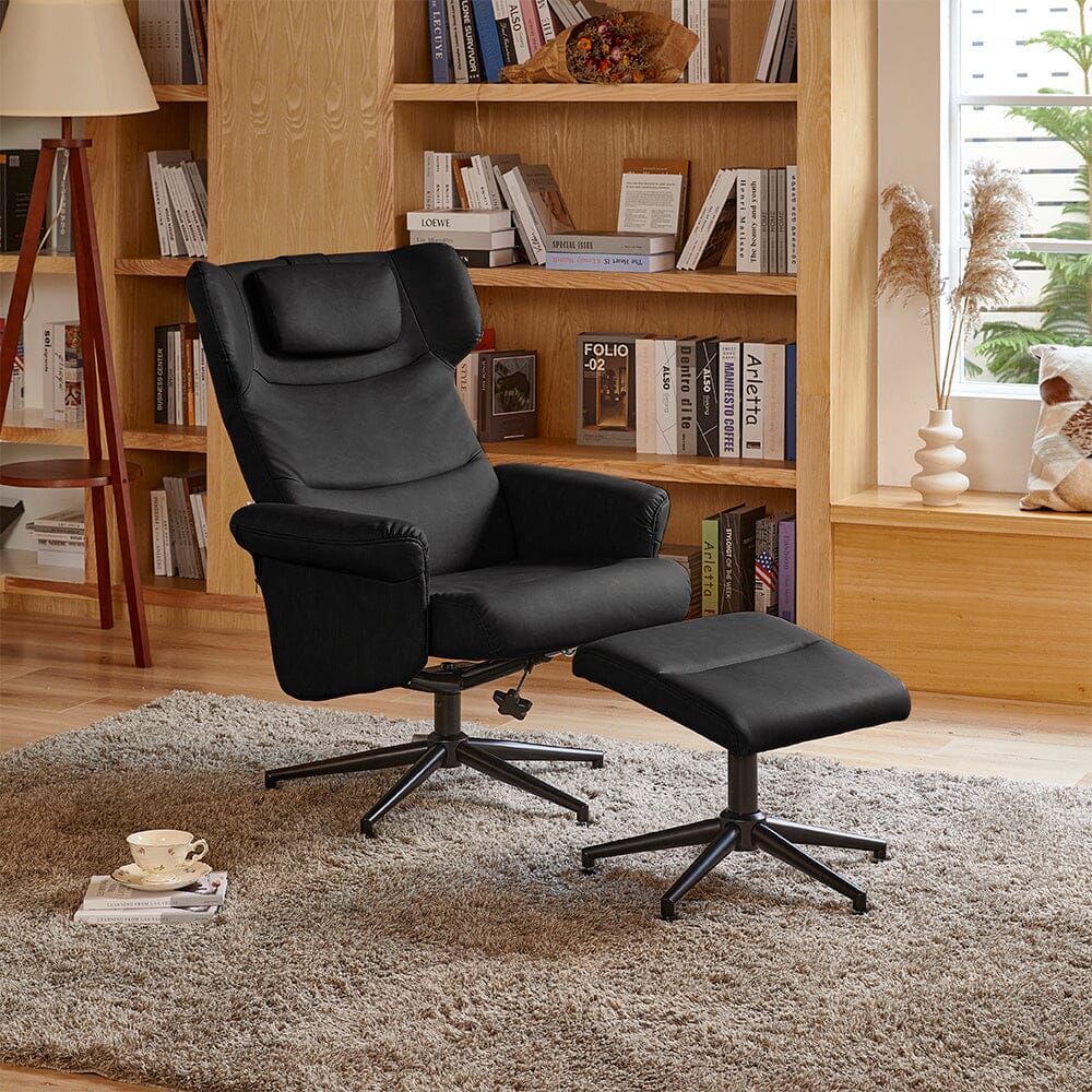 Black/Grey/Brown Faux Leather Swivel?Armchair with Footstool - House Comfort