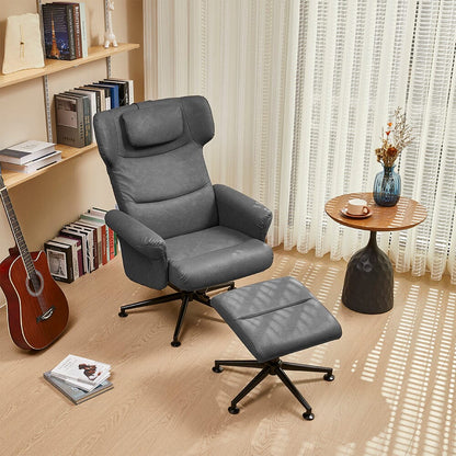 Black/Grey/Brown Faux Leather Swivel?Armchair with Footstool - House Comfort