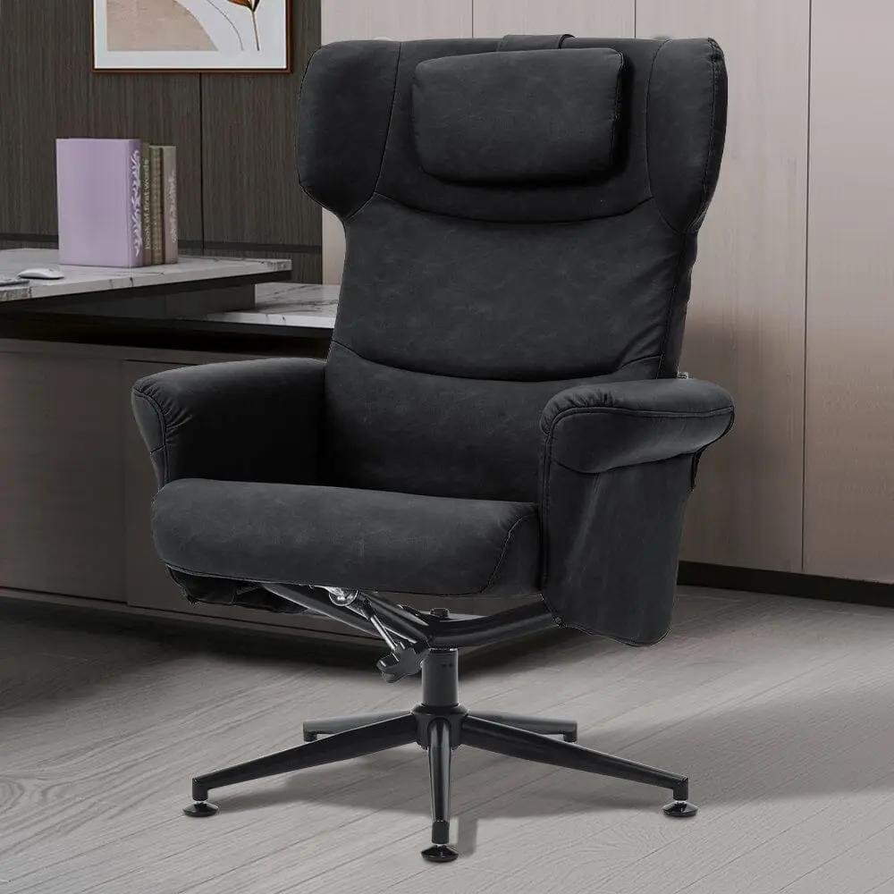Black/Grey/Brown Faux Leather Swivel?Armchair with Footstool - House Comfort