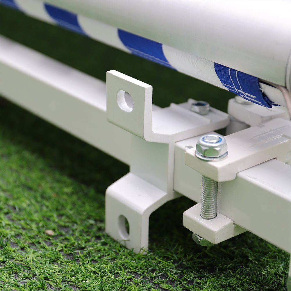 Blue and White Manual Shelter Retractable Patio Awning - House Comfort