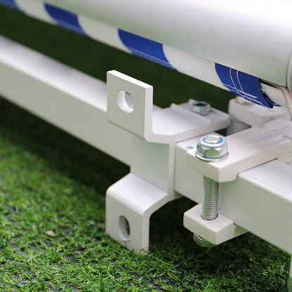 Blue and White Manual Shelter Retractable Patio Awning - House Comfort