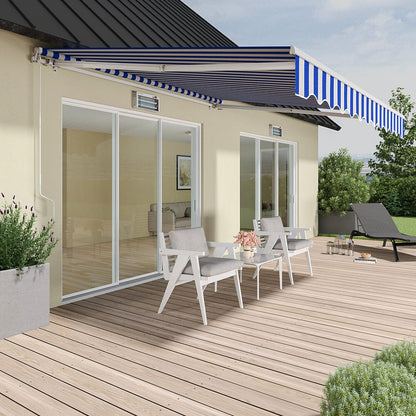 Blue and White Manual Shelter Retractable Patio Awning - House Comfort