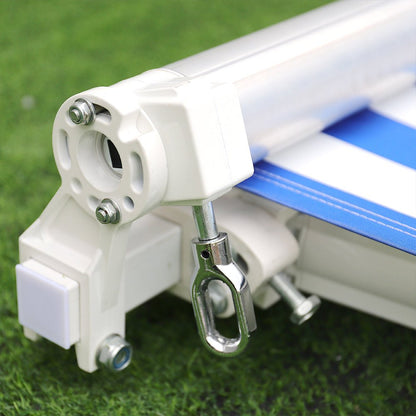 Blue and White Manual Shelter Retractable Patio Awning - House Comfort