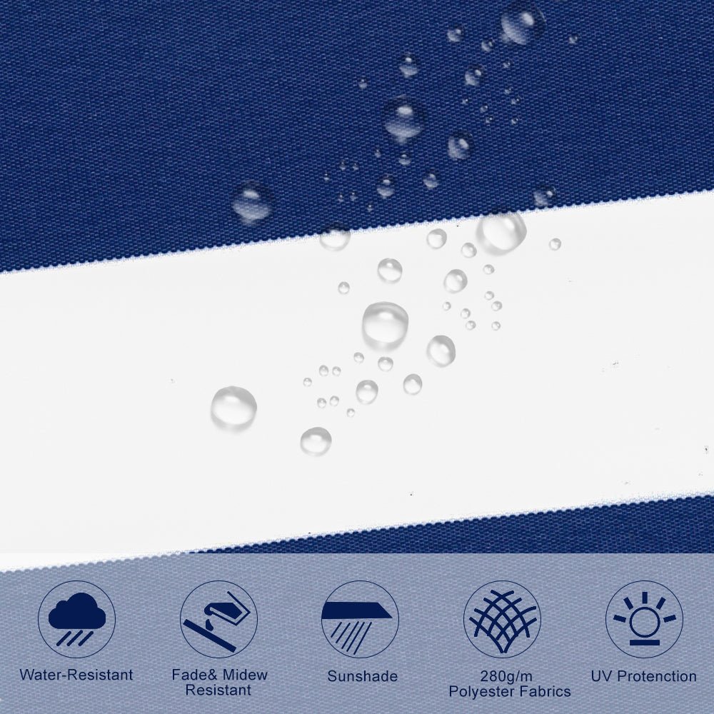 Blue and White Manual Shelter Retractable Patio Awning - House Comfort