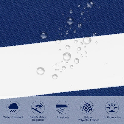 Blue and White Manual Shelter Retractable Patio Awning - House Comfort