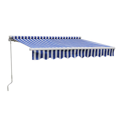 Blue and White Manual Shelter Retractable Patio Awning - House Comfort
