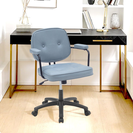 Blue Upholstered Office Chair with Armrests and Rolling Wheels - House Comfort