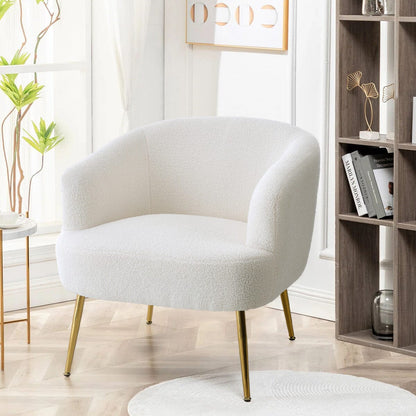 Boucle Teddy Fabric Armchair with Metal Legs White - House Comfort