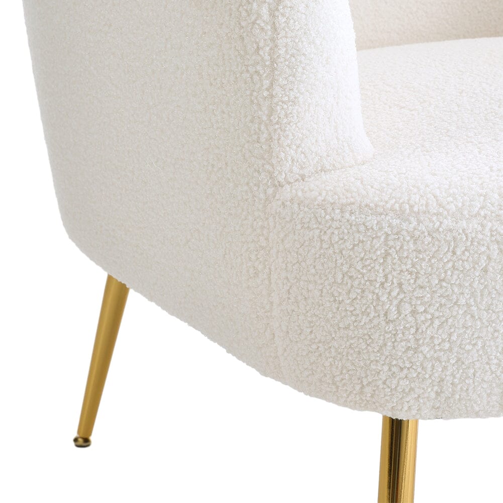 Boucle Teddy Fabric Armchair with Metal Legs White - House Comfort