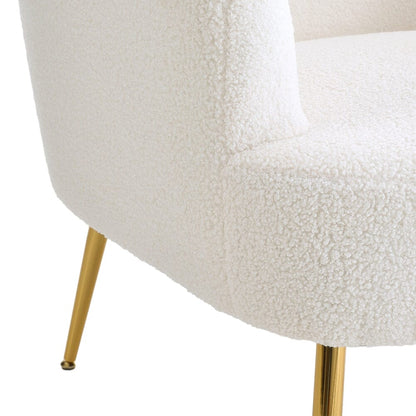 Boucle Teddy Fabric Armchair with Metal Legs White - House Comfort