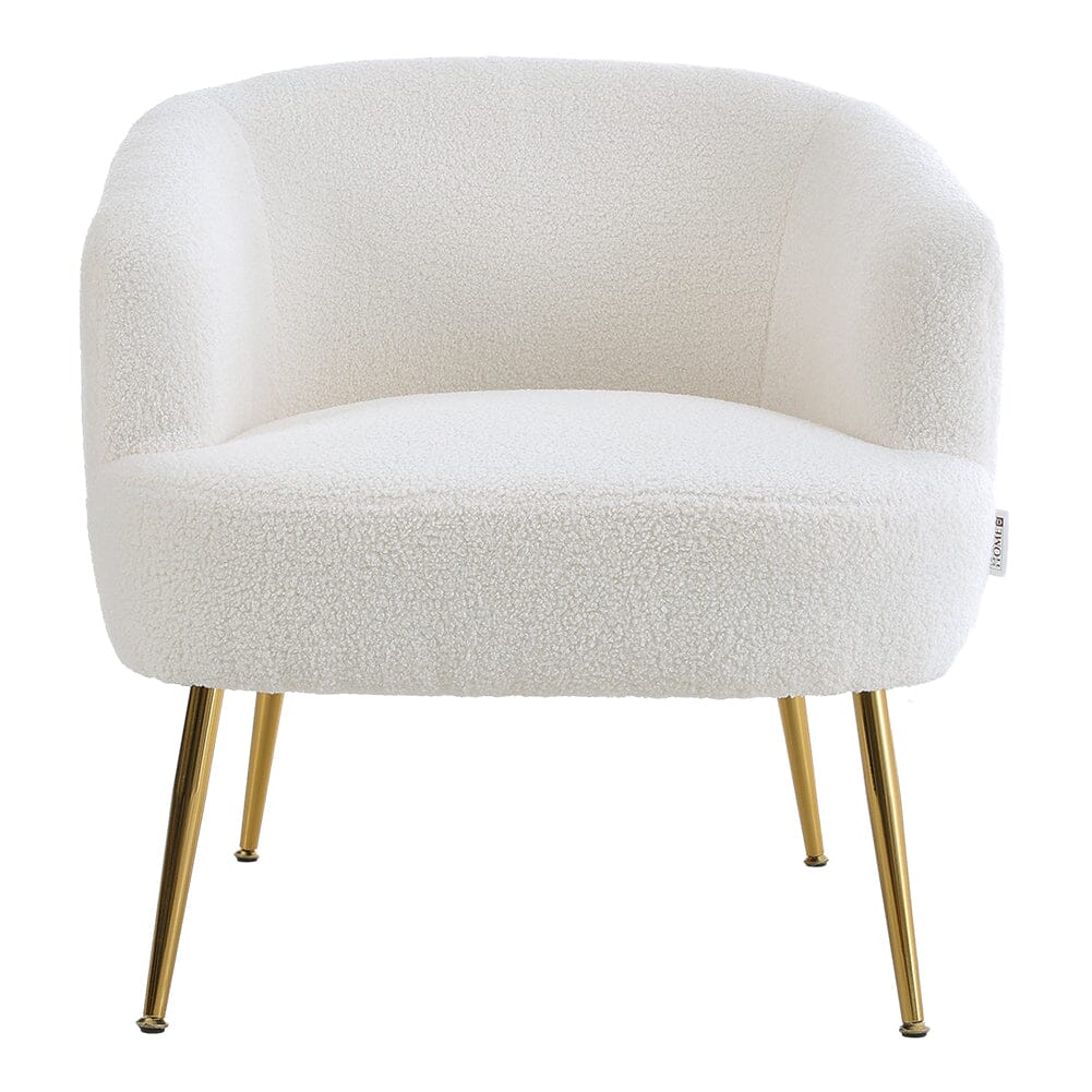 Boucle Teddy Fabric Armchair with Metal Legs White - House Comfort